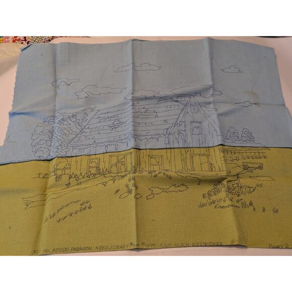 The Red Barn 16 X 20 Paragon Stitchery 1975 Kit A5000 Pres Eisenhower Design - Picture 1 of 13